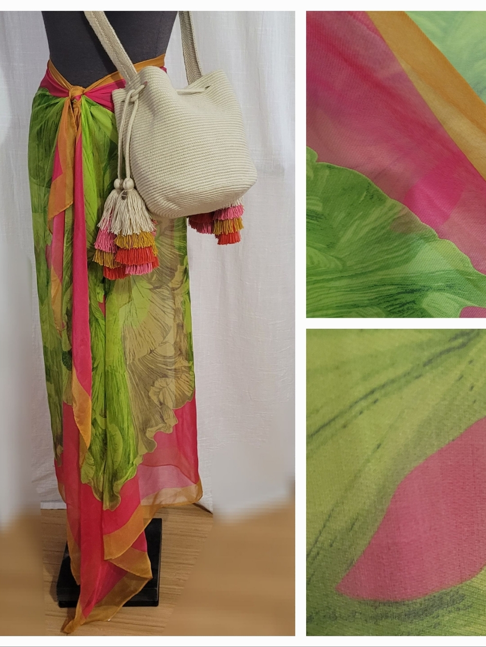 Karma Green Pink Orange Floral Women's Swim Sarong